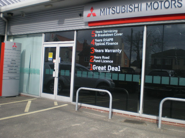 Magic Blackout Blind used by Mitsubishi for sales event to blackout car showroom windows